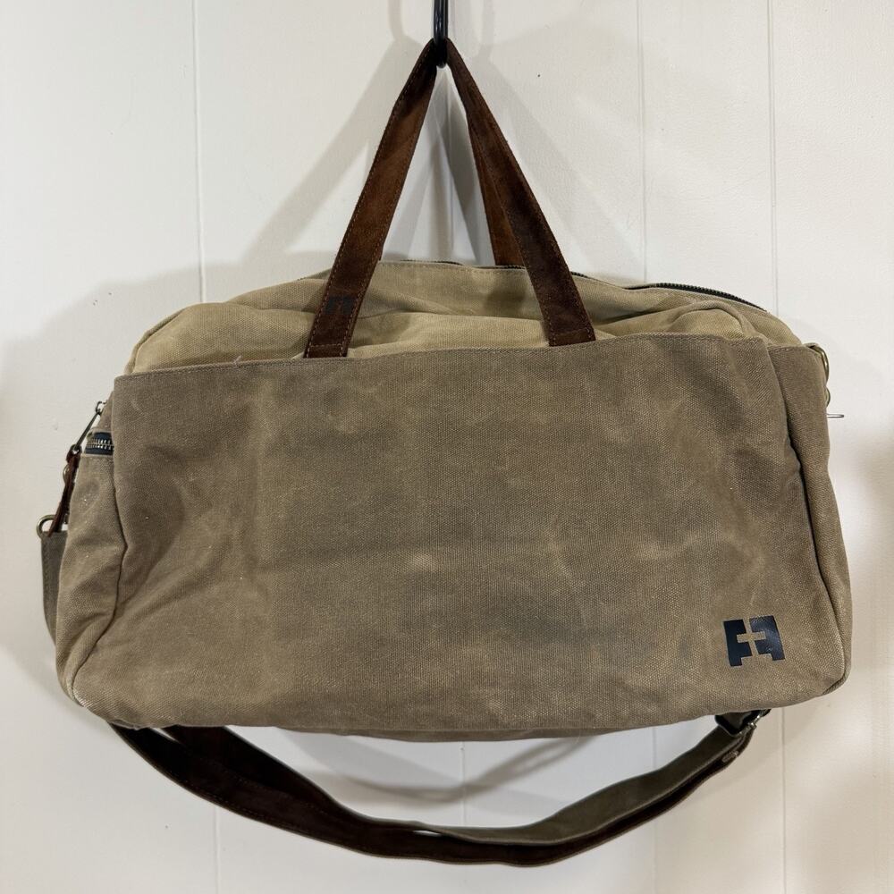 Fat Felt Coated Canvas Leather Duffel Weekender Travel Shoulder Bag Brown CO